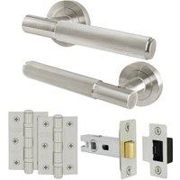 AFIT Satin Nickel Door Handles Rose Latch Kit, 1 Pair Knurled with Hinges in Silver | Size: 150mm x 150mm