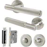 AFIT Satin Nickel Bathroom Door Handle Rose, WC Lock 64mm in Silver | Size: 150mm x 150mm