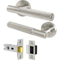 AFIT Satin Nickel Door Handles Round Rose with Latch, 1 Pair Knurled in Silver | Size: 150mm x 150mm
