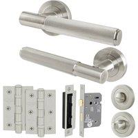 AFIT Satin Nickel Bathroom Door Handle Rose, WC Lock 80mm with Hinges in Silver | Size: 150mm x 150mm