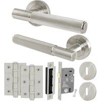 AFIT Satin Nickel Door Handle Round Rose, Key Lock 64mm with Hinges in Silver | Size: 150mm x 150mm