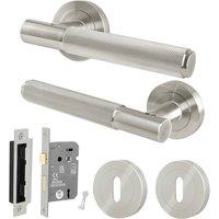 AFIT Satin Nickel Door Handle Round Rose, Key Lock 64mm in Silver | Size: 150mm x 150mm