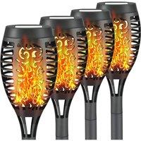 FLAVORA 4PCS Solar LED Torch Lights Flickering Flame Effect in Black