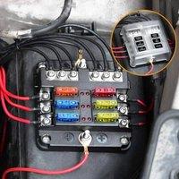 FLAVORA 6 Way Blade Fuse Box Block Holder Auto Car Power in Black