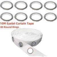FLAVORA 10m Curtain Heading Tape With 80 Round Eyelet Rings in White | Size: 1