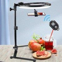FLAVORA Adjustable Overhead Phone Tripod Stand with Ring Light in Black