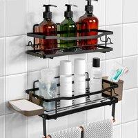 NESTLUNE 2 PCS Set Self Adhesive Bathroom Shower Shelf in Black