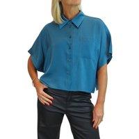 Paulo Due Women's Cropped Satin Short Sleeve Shirt in Teal | Size: 20