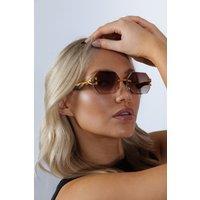 SVNX Women's Rimless Oval Geometric Sunglasses in Brown