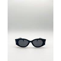 SVNX Women's Oval Rectangular Vintage Sunglasses in Black