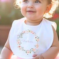 Aye Do Gifts Women's Personalised Wild Flower Name Baby Outfit - Bib in White
