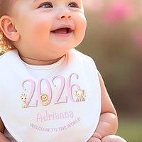 Aye Do Gifts Women's Personalised Pink Welcome to the World Baby Outfit - Bib in White