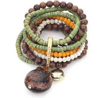 PEACH ACCESSORIES Women's Earthy Wood Beads & Stone Charms Bracelet