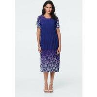 Izabel London Women's Border Print Pleat Texture Midi Dress in Navy | Size: Medium/Large