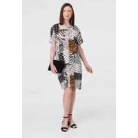 Izabel London Women's Animal Print Shift Knee Length Dress in Black | Size: 12