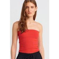 Dilvin Women's Strapless Bodycon Bandeau Blouse in Scarlet | Size: Small