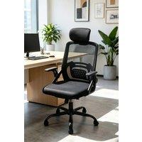 Living and Home Ergonomic Mesh Office Chair with Adjustable Headrest & Flip-up Armrests in Black