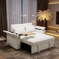 FENCHILIN 2 Seater Pull Out Sofa Bed Loveseat with Hidden Table Cup Holders in White