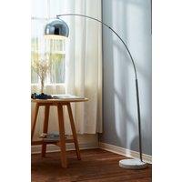Teamson Home Modern Curved Arc Floor Lamp with Bell Shade & Marble Base, Chrome/White in Silver