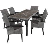 tectake Garden Table & Chairs - Foggia dining table, 6 Rosarno chairs in Grey | Size: 6 Person