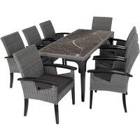 tectake Garden Table & Chairs - Foggia dining table, 8 Rosarno armchairs in Grey | Size: XL