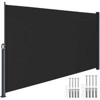 tectake Extendable Side Awning with Roll-up Mechanism, Opaque in Black | Size: 300 cm x 200 cm