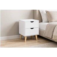 STILVORA Bedside Table with 2 Drawers & Wooden Legs in White