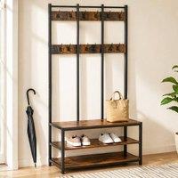 STILVORA Hall Tree with Bench & Shoe Rack Rustic Brown & Black