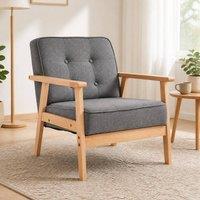 STILVORA Armchair with Wooden Frame & Grey Upholstery