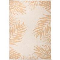 Berkfield Home Outdoor Flatweave Rug 140x200 cm Leaf Pattern in Yellow | Size: 100 cm diameter