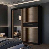 Sliding Wardrobes 4U Modern Sliding Wardrobe with LED Light W150cm x H 217 x D 62cm in Black
