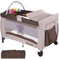 tectake Travel Cot Elephant in Brown | Size: Large