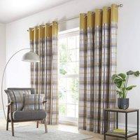 Portfolio Home Orleans Tartan Check Fully Lined Eyelet Curtains 2 Panel Pair in Yellow | Size: 168 cm width x 137 cm drop