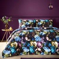 Portfolio Home Elena Floral Quilted Bed Throw Over Blanket 200 x 230cm in Black | Size: 200 cm x 230 cm