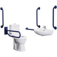 Balterley Accessible Pack: Comfort Height Toilet Pan & Cistern, Wall Hung Basin Blue in White