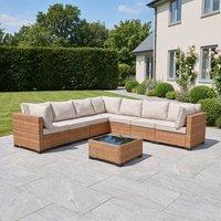 Artemis Home Saviano 7 Seat Modular Large L-Shaped Rattan Corner Set in Tan