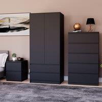 Home Discount Vida Designs Denver Bedroom Set (2 Dr Bedside, 5 Dr Chest, Wardrobe) in Black