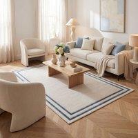 THE RUGS Carmel Bordered Area Rug Runner Soft Pile Living Room Bedroom in Navy | Size: 120 cm x 170 cm