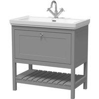 Balterley Bathroom Floor 1 Drawer Vanity & 1 Tap Hole Basin, Cool Grey, 830mm in Grey