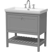 Balterley Bathroom Floor 1 Drawer Vanity & 3 Tap Hole Basin, Cool Grey, 830mm in Grey
