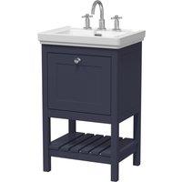 Balterley Bathroom Floor 1 Drawer Vanity & 3 Tap Hole Fireclay Basin, Blue 531mm