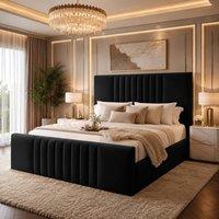 Desire Deco Plush Velvet Ashley Upholstered Panel Bed Frame in Black | Size: Single