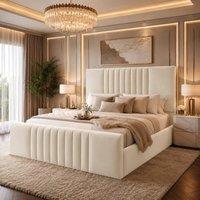 Desire Deco Plush Velvet Ashley Upholstered Panel Bed Frame in Cream | Size: Single