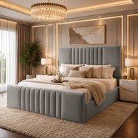Desire Deco Plush Velvet Ashley Upholstered Panel Bed Frame in Grey | Size: Small Double
