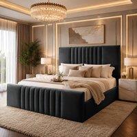 Desire Deco Plush Velvet Ashley Upholstered Panel Bed Frame in Charcoal | Size: Double