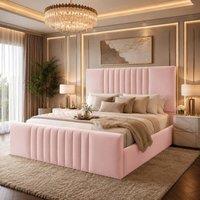 Desire Deco Plush Velvet Ashley Upholstered Panel Bed Frame in Pink | Size: Super King
