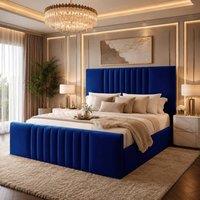 Desire Deco Plush Velvet Ashley Upholstered Panel Bed Frame in Blue | Size: Super King