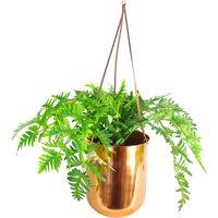 Leaf 60cm Hanging Copper Planter with Artificial Evergreen Fern Plant in Green
