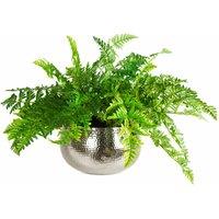 Leaf Large Artificial Ferns Display with Metal Silver Bowl Planter 50x65cm in Green | Size: 50x65 cm