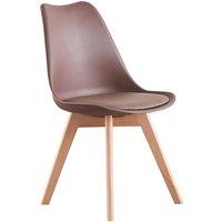 Life Interiors Single Scandinavian Dining Chair with Leather Cushions Solid Wood Legs in Brown